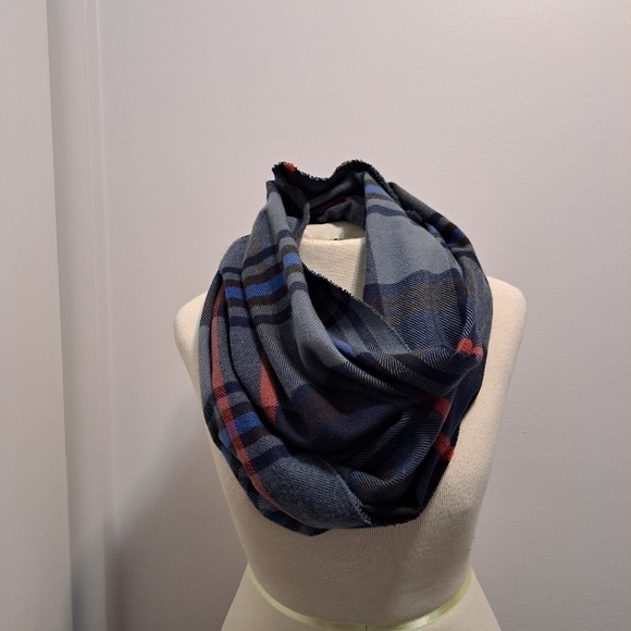 Preppy Gray And Blue Plaid Infinity Scarf - Picture 3 of 9